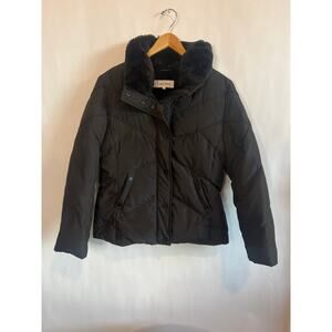 Calvin Klein Black Puffy Down Fleece-Lined Hooded Coat, Womens Black Size Large